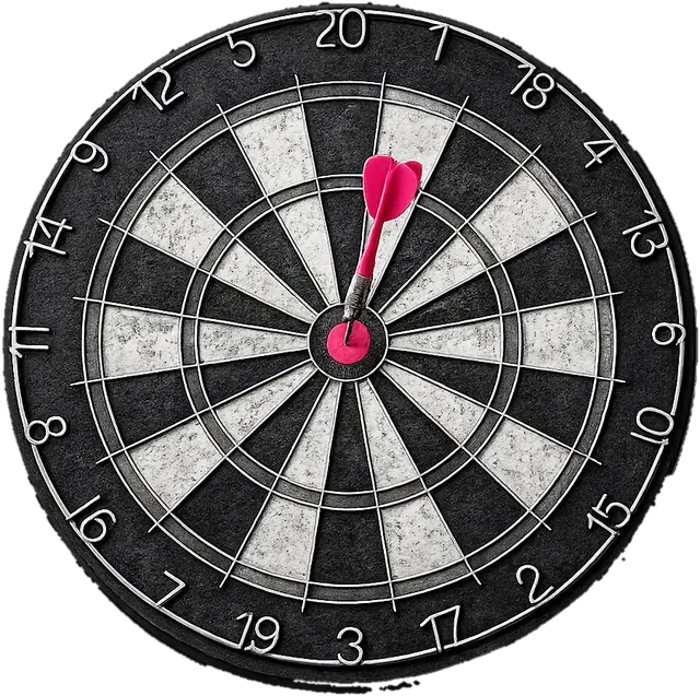 Dartboard with a single pink dart in the bullseye