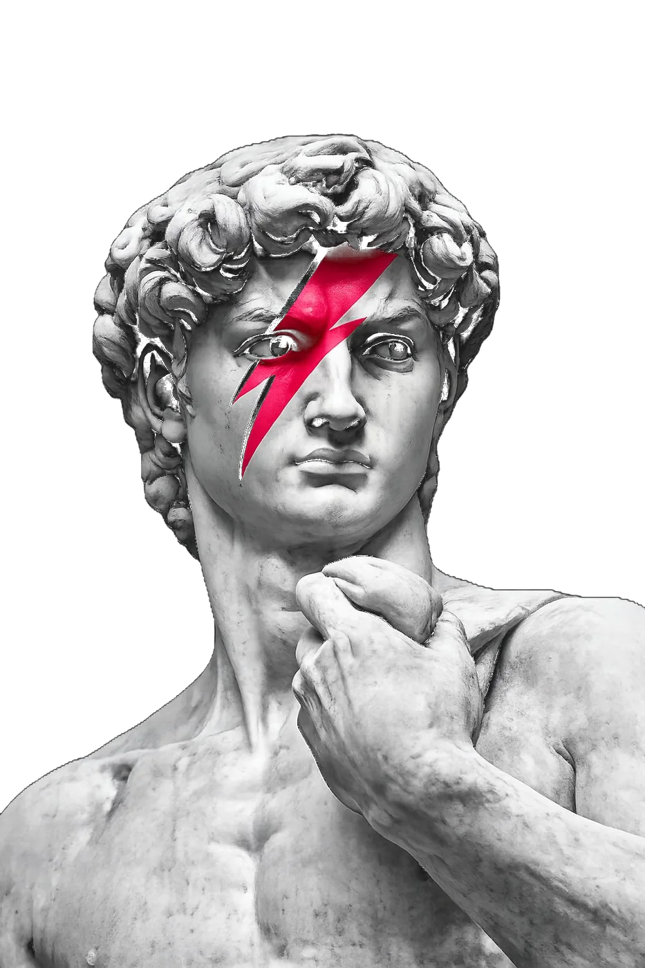 Michelangelo's David with a Bowie lightning bolt